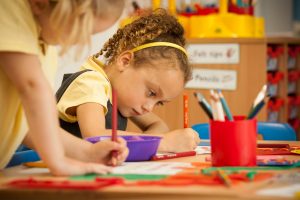 Pupils at in classroom drawing