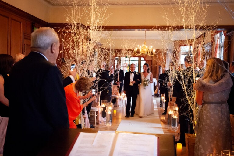 Bride walking down the aisle at a civil ceremony