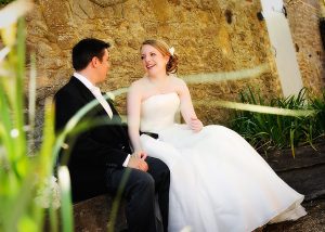 Gate Street Bride and Groom sitting on the bench