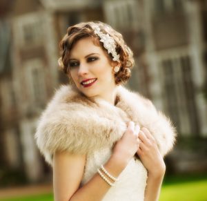 Bride in vintage clothing at Loseley Park