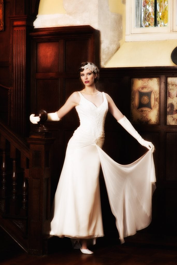 Great Gatsby Bride on the stairs