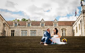 Couple on the steps at Winchester Great Hall