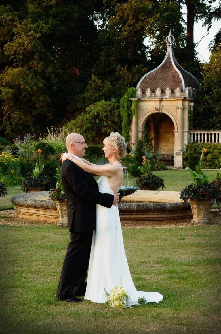 Bride and groom in the evening light at Tylney Hall