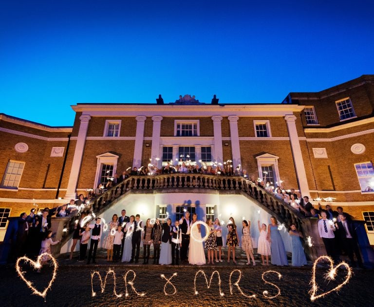 Wedding party with sparklers