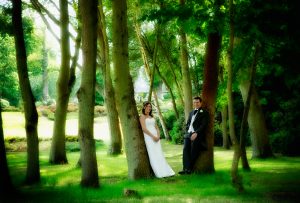 Wedding couple in the woods at Wentworth Golf Club