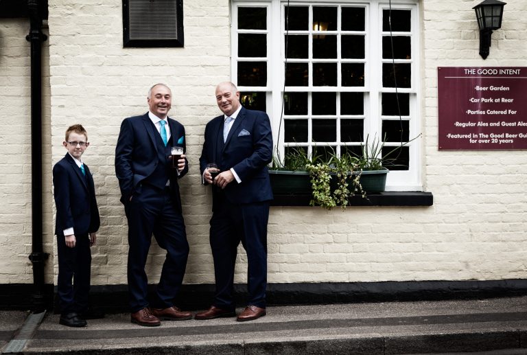 Wedding A swift pint before the wedding. The Good Intent, Puttenham