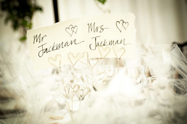 Handmade namecards at a marquee wedding