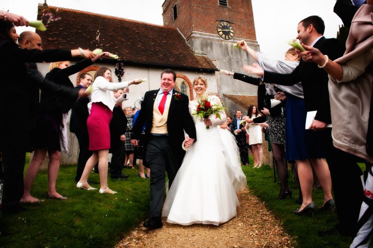 Confetti throwing at a Church wedding