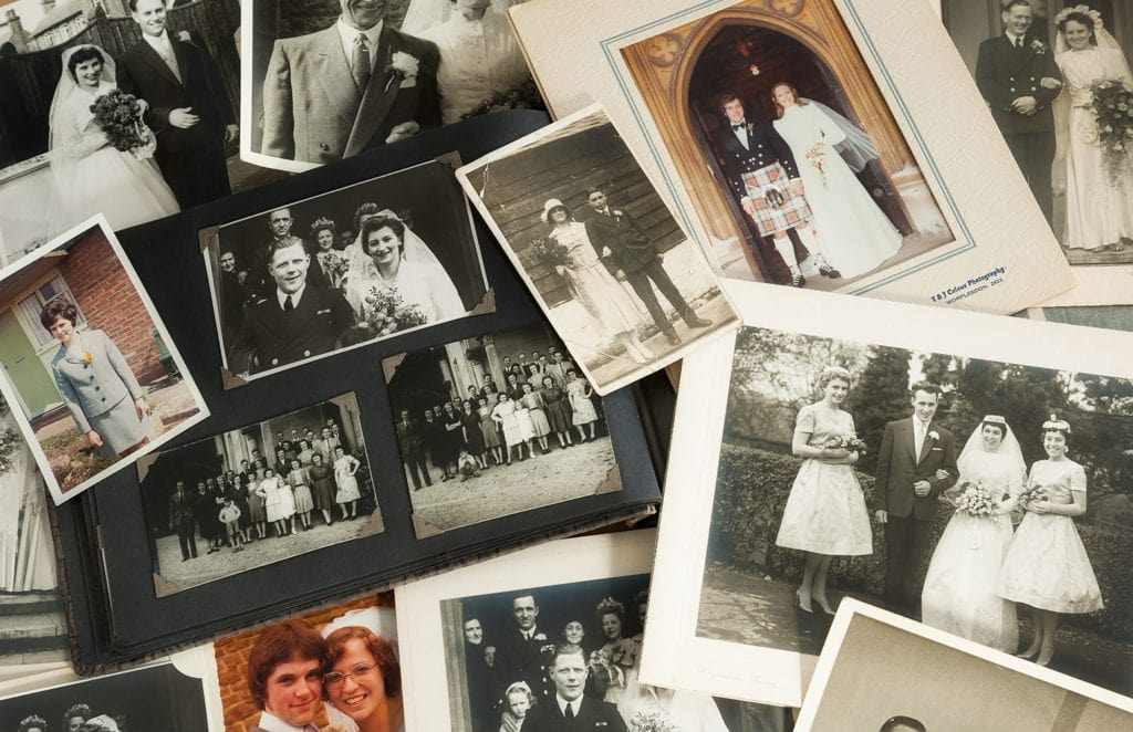 Old wedding photographs going back to the early 1930s.