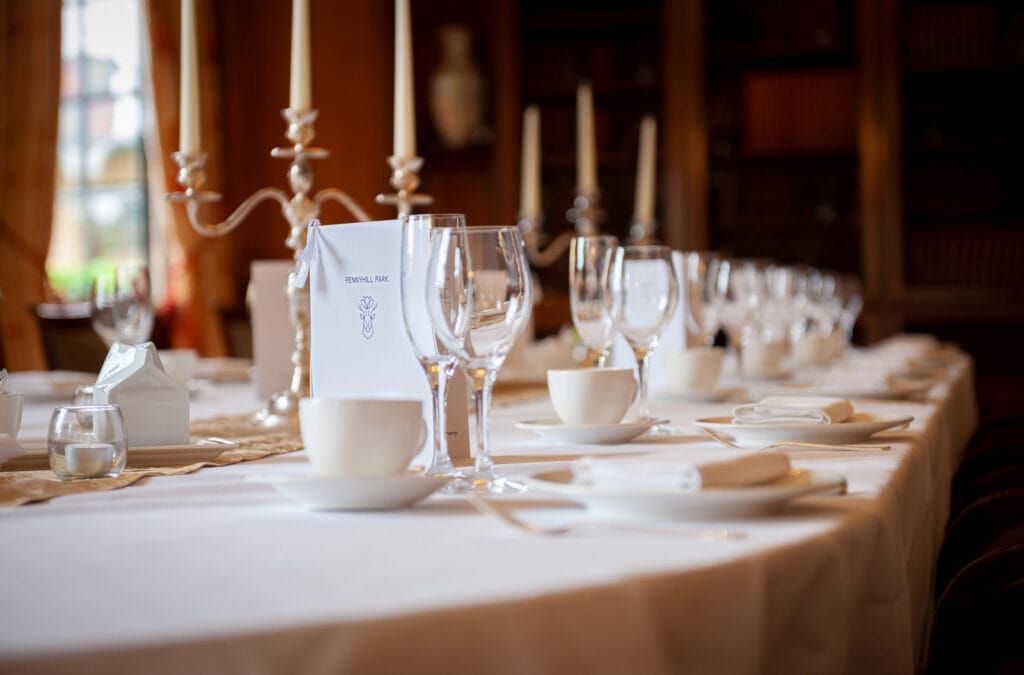 Table set up for a wedding afternoon tea at Pennyhill Park