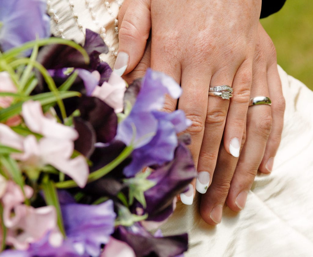 Close up of wedding rings on fingers